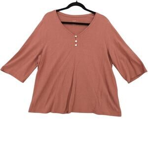 J Jill Blouse Womens XL Rust PureJill Hemp Cotton Henley Top Tunic Casual